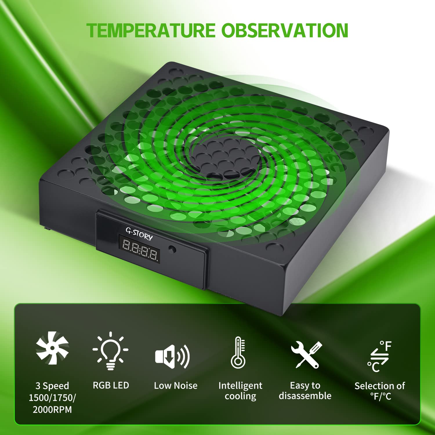 VENTILADOR DE ENFRIAMIENTO G-STORY PARA XBOX SERIES X CON AJUSTE AUTOMÁTICO DE 3 VELOCIDADES Y PANTALLA DE TEMPERATURA RGB - 3