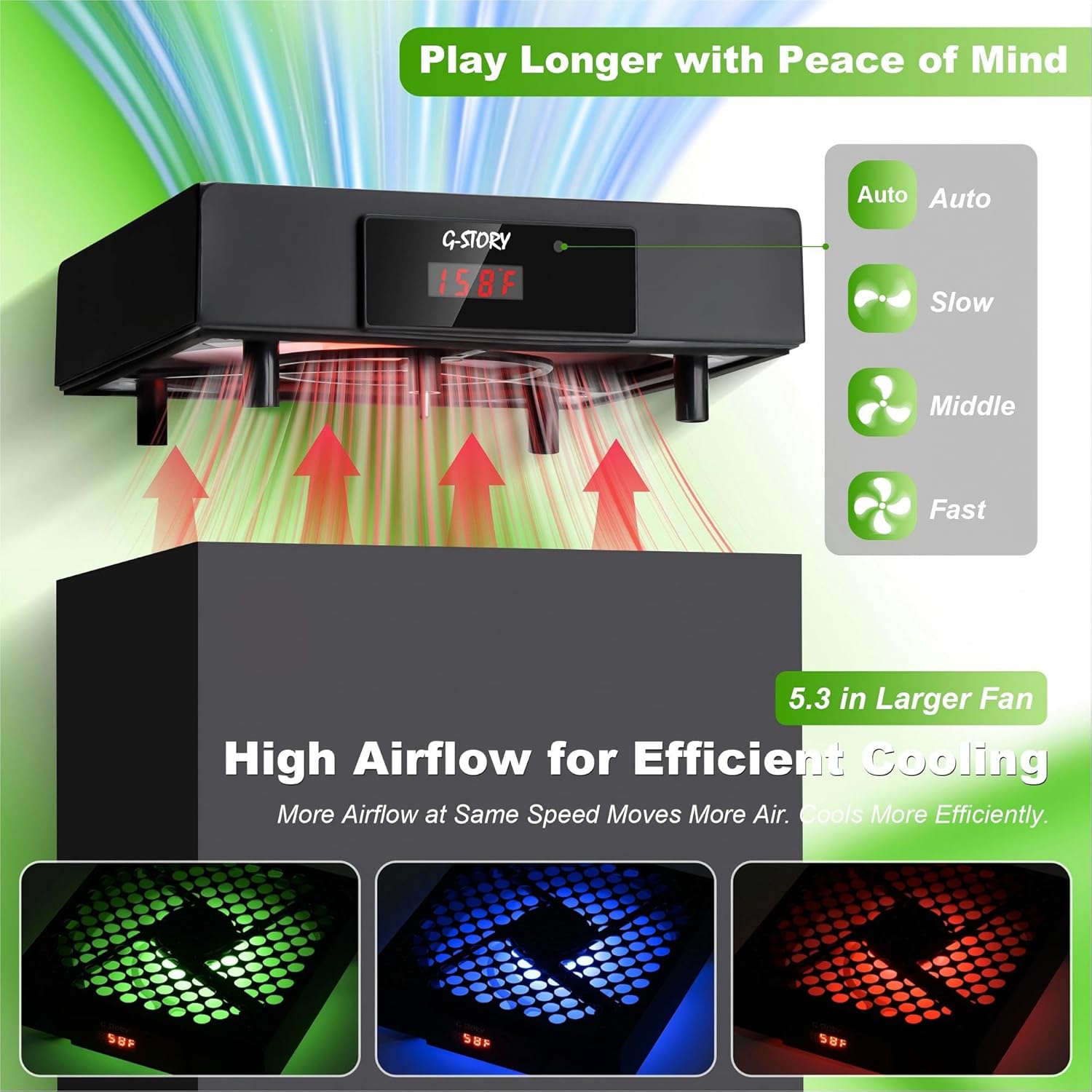 VENTILADOR DE ENFRIAMIENTO G-STORY PARA XBOX SERIES X CON AJUSTE AUTOMÁTICO DE 3 VELOCIDADES Y PANTALLA DE TEMPERATURA RGB - 4