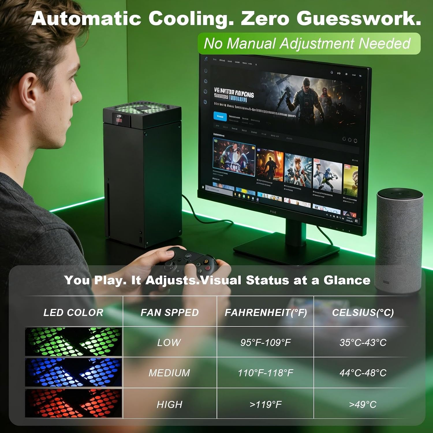 VENTILADOR DE ENFRIAMIENTO G-STORY PARA XBOX SERIES X CON AJUSTE AUTOMÁTICO DE 3 VELOCIDADES Y PANTALLA DE TEMPERATURA RGB - 5