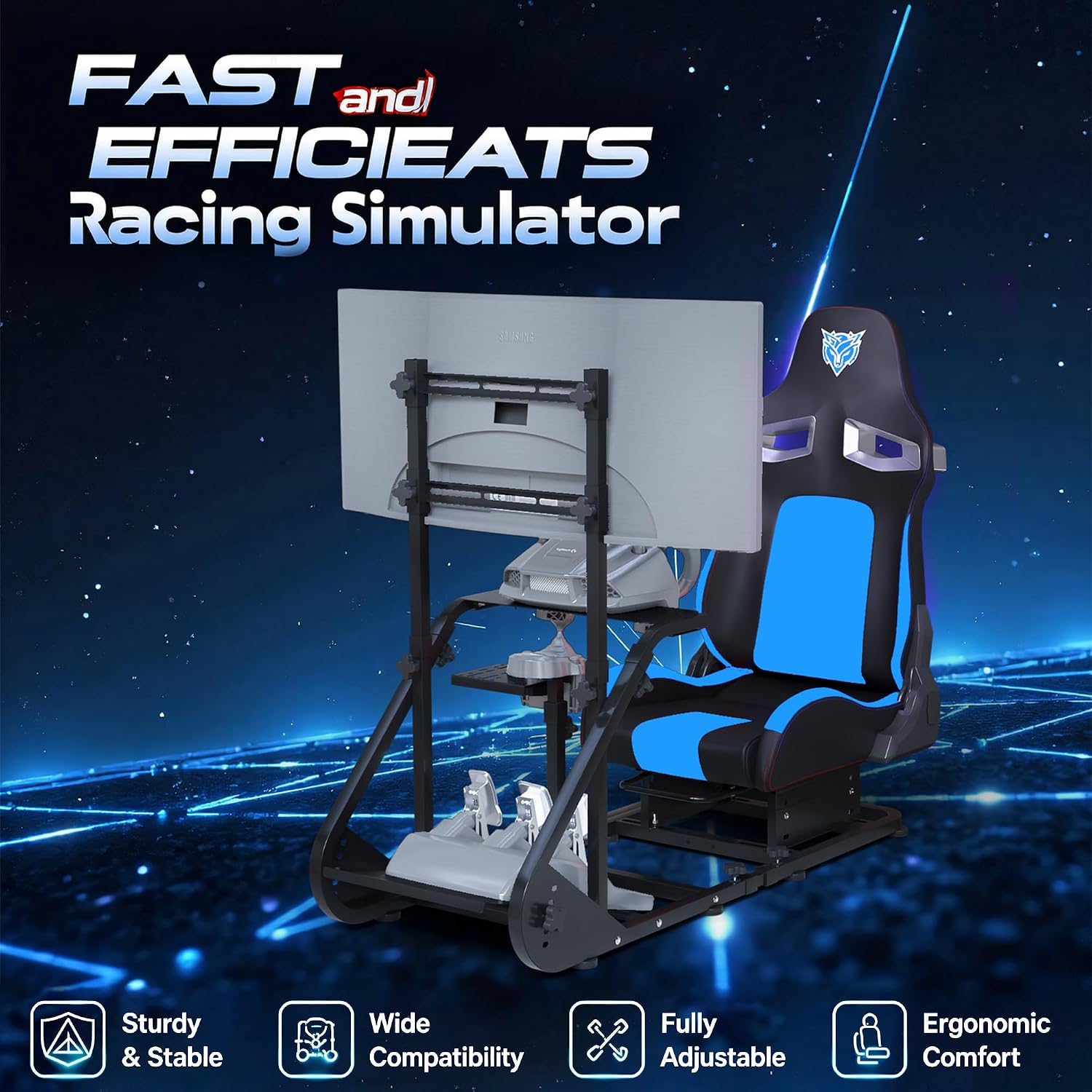 COCKPIT PARA SIMULADOR DE CARRERAS HPTMESX CON ASIENTO Y SOPORTE AJUSTABLE PARA MONITOR COMPATIBLE CON PC, PS5 Y XBOX - 3