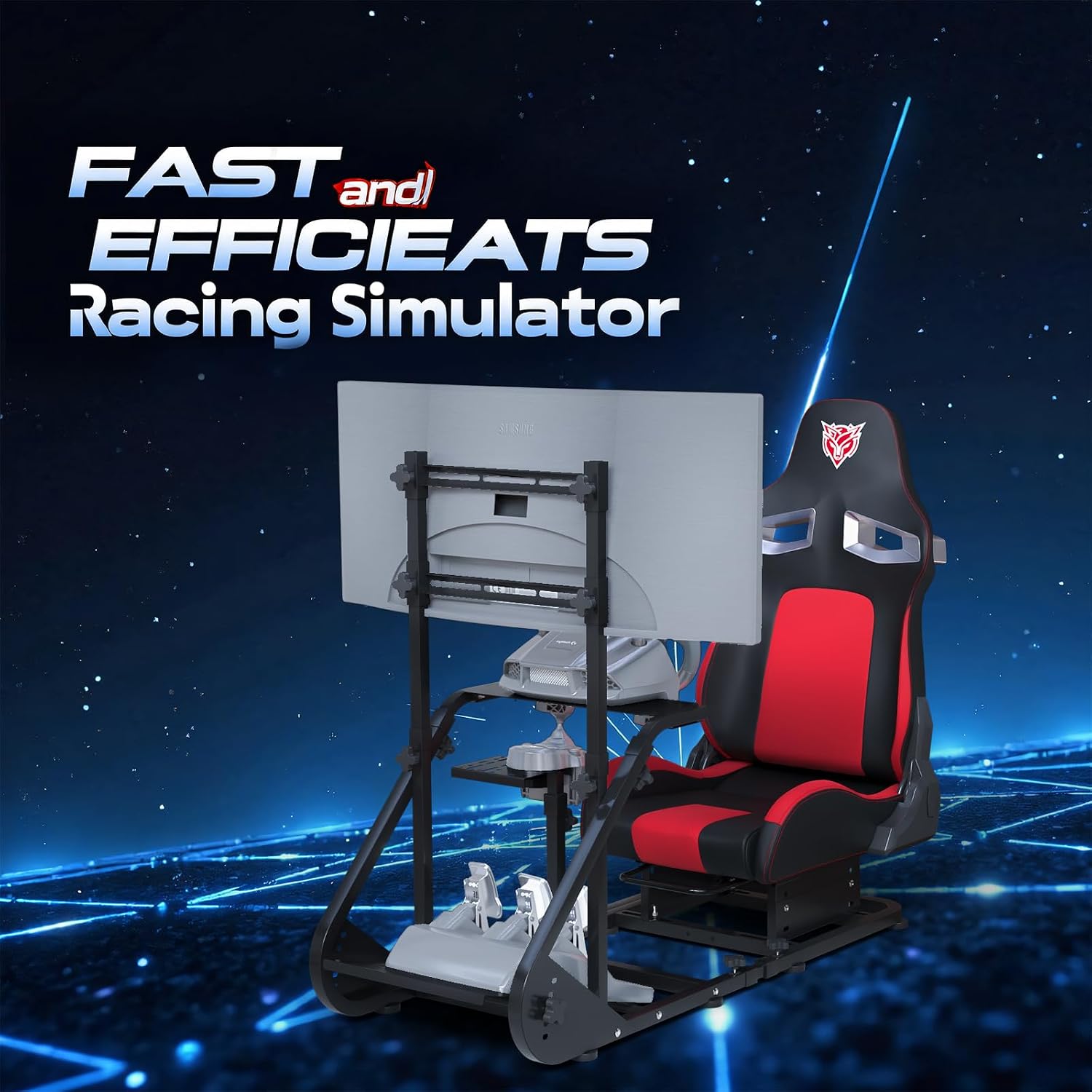 COCKPIT PARA SIMULADOR DE CARRERAS HPTMESX CON ASIENTO Y SOPORTE AJUSTABLE PARA MONITOR COMPATIBLE CON PC, PS5 Y XBOX - 3