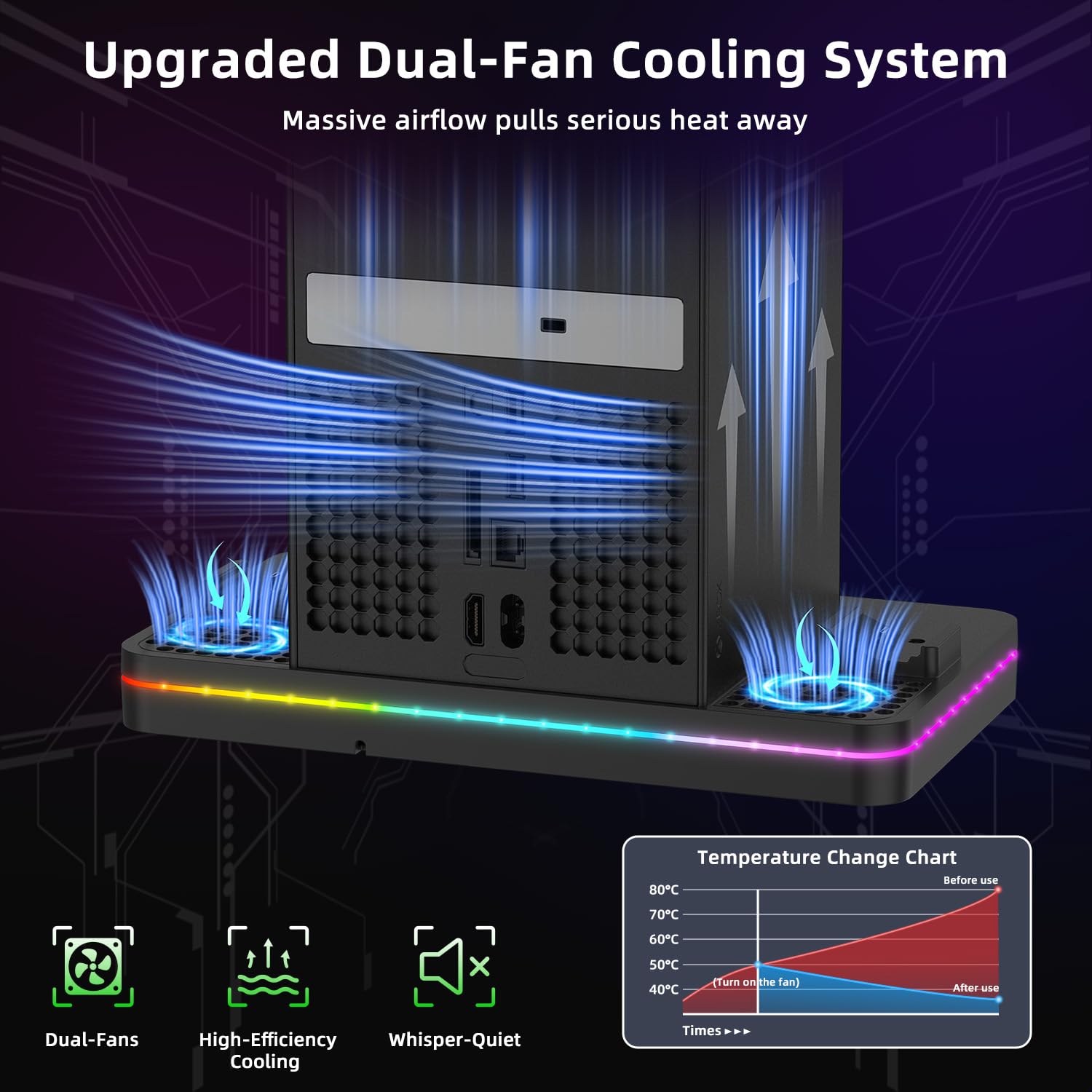 BASE DE CARGA CON VENTILADOR PARA XBOX SERIES X CODOGOY NEGRO - 2
