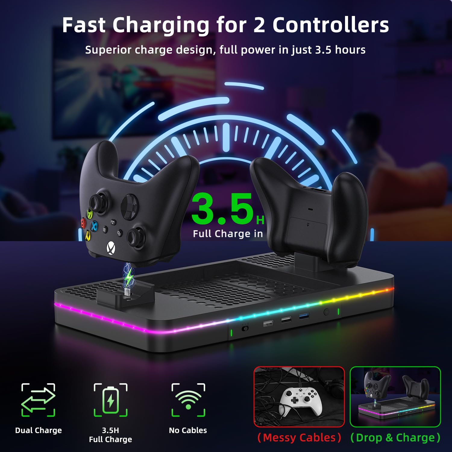 BASE DE CARGA CON VENTILADOR PARA XBOX SERIES X CODOGOY NEGRO - 4