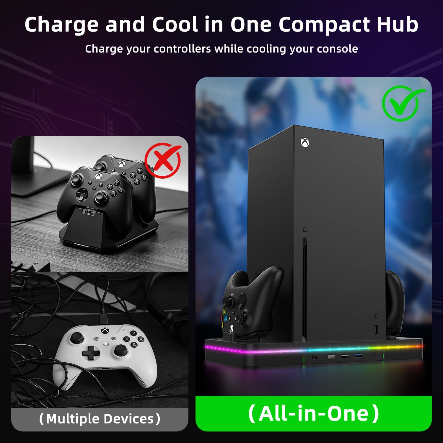BASE DE CARGA CON VENTILADOR PARA XBOX SERIES X CODOGOY NEGRO - 5