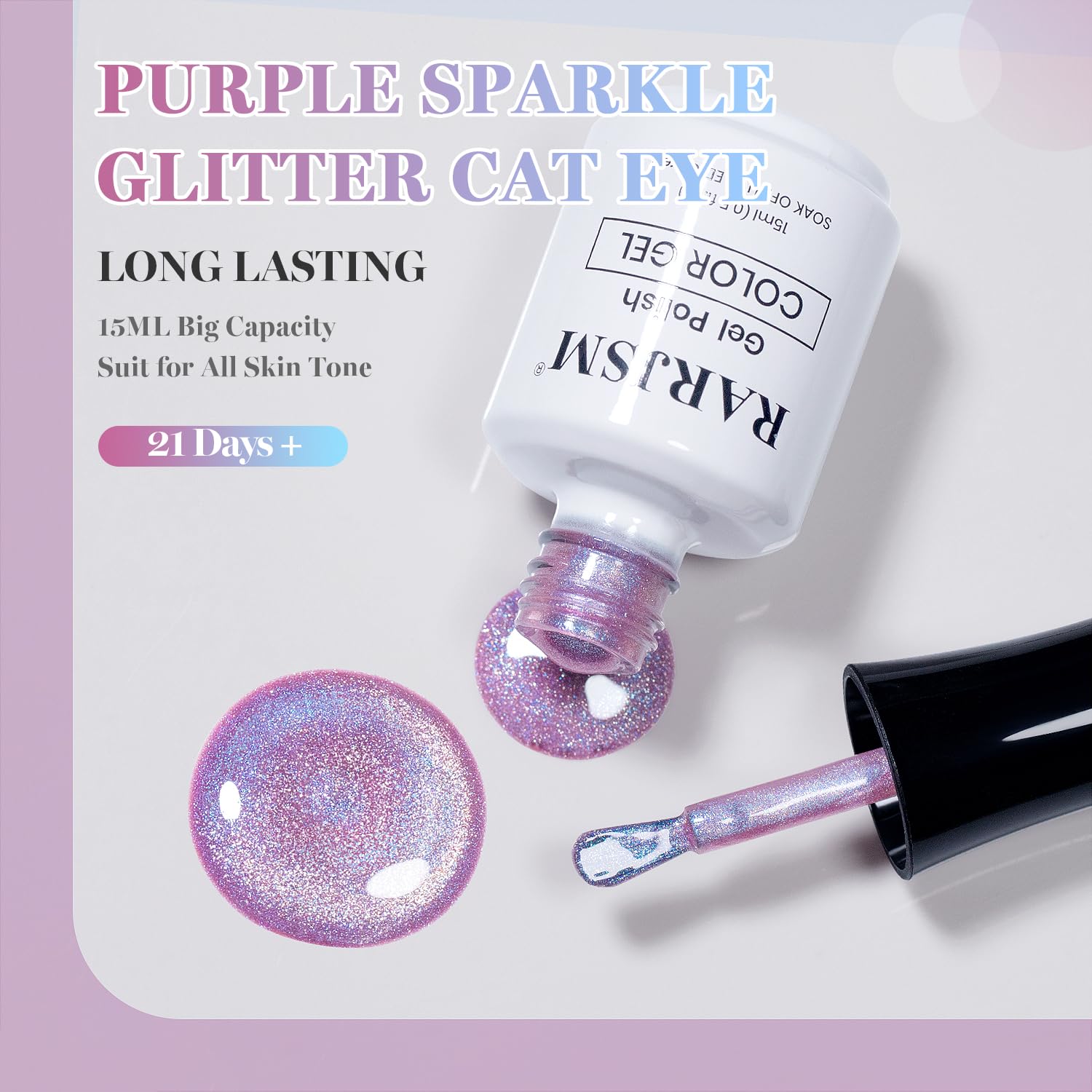 ESMALTE DE UÑAS GEL RARJSM PURPLE BLUE DIAMOND CAT EYE 15ML CON IMÁN - 5