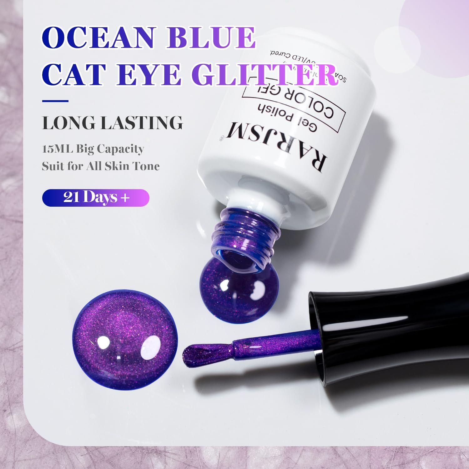 ESMALTE EN GEL RARJSM OCEAN BLUE PURPLE CAT EYE 15ML CON IMÁN - 5