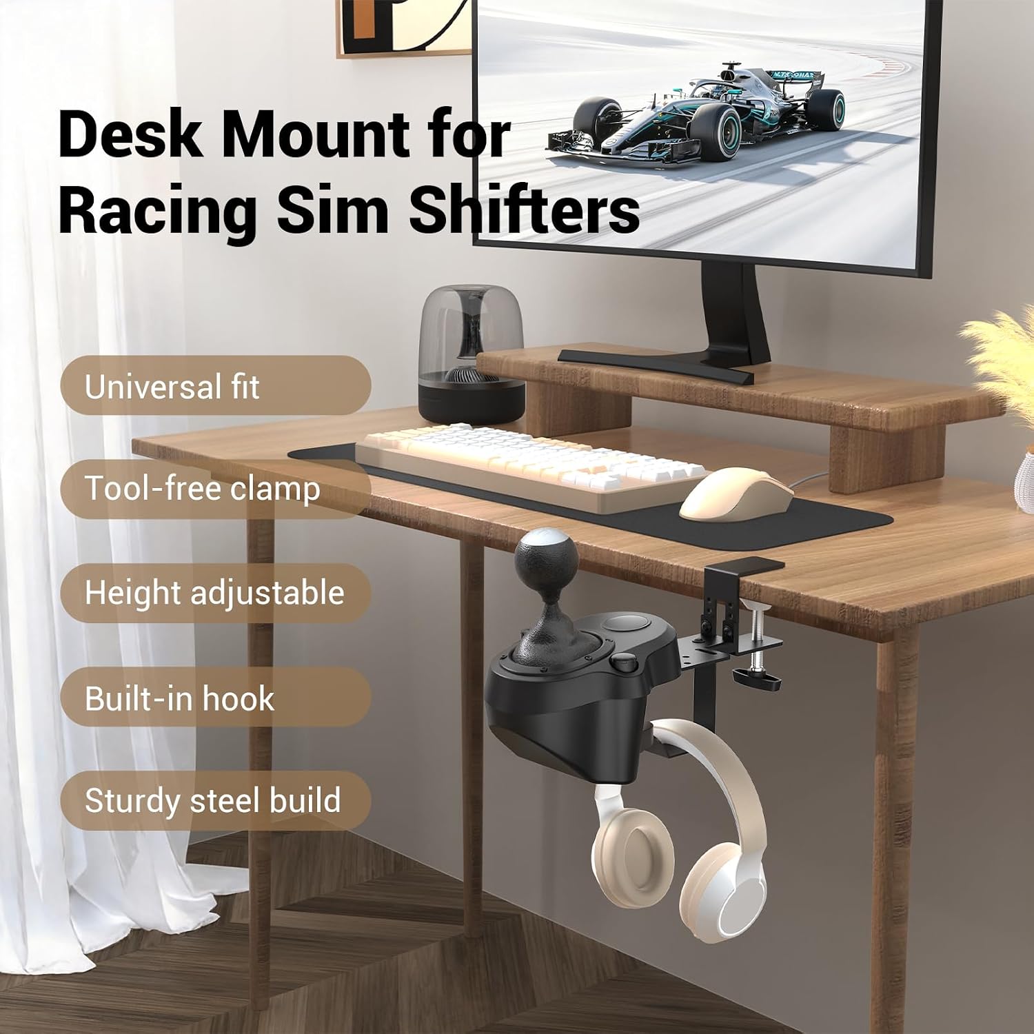 SOPORTE PARA PALANCA DE CAMBIOS SILVIP COMPATIBLE CON LOGITECH Y THRUSTMASTER CON PORTA AURICULARES - 2
