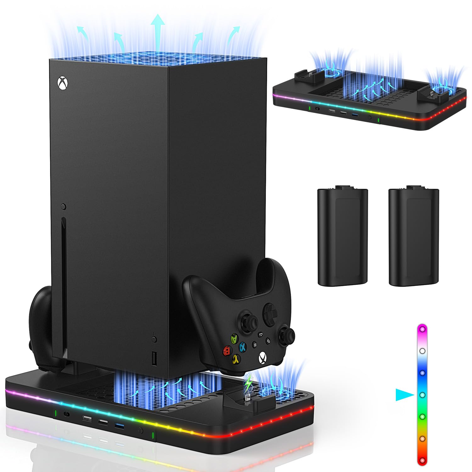 BASE DE CARGA VERTICAL CON VENTILADOR CODOGOY PARA XBOX SERIES X/S Y CONTROLADORES CON 2 BATERÍAS RECARGABLES 1100 MAH - 1