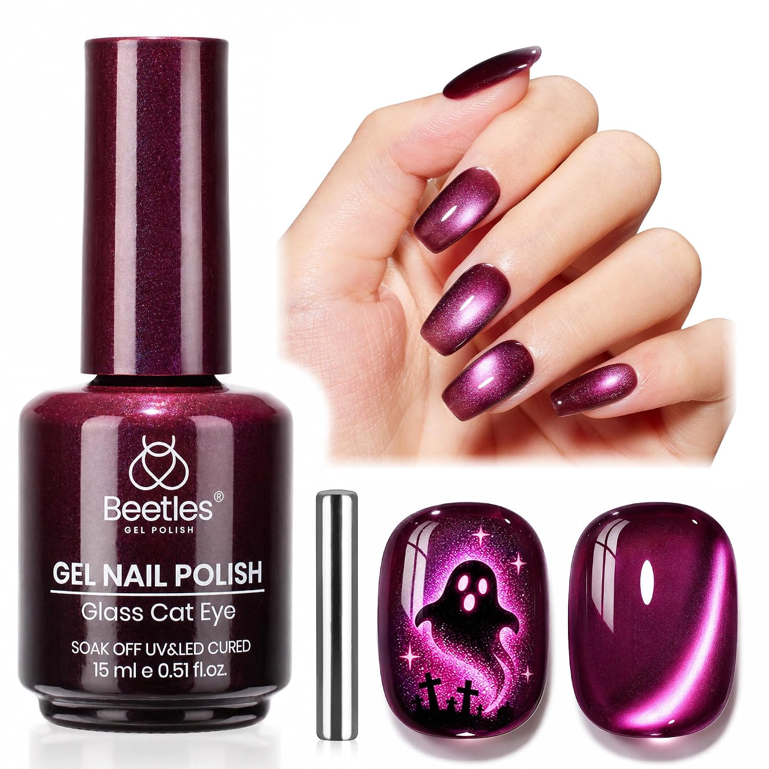 ESMALTE EN GEL BEETLES PURPLE CAT EYE 15ML VAMPIRE KISS PÚRPURA MAGNÉTICO - 1