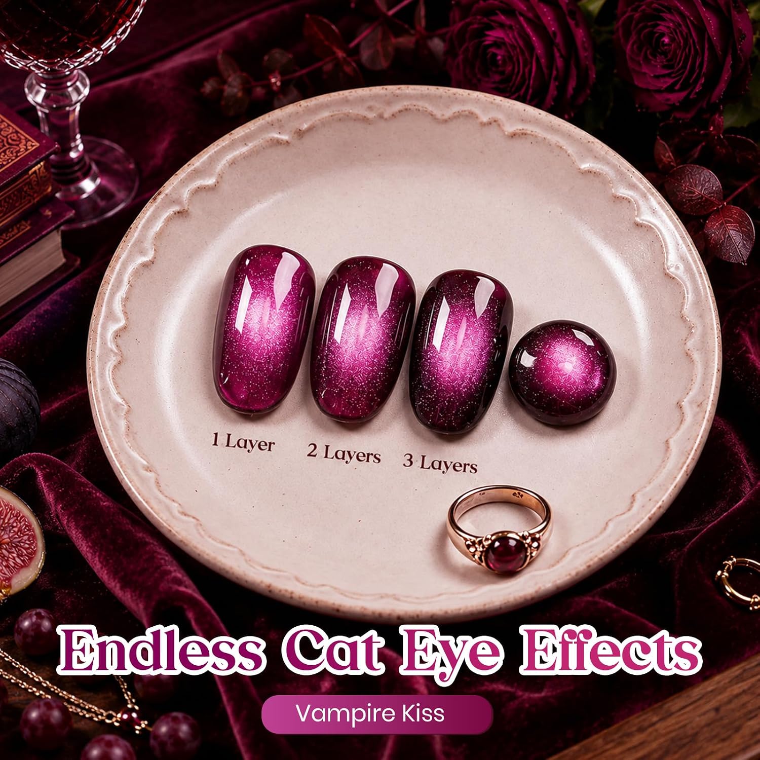 ESMALTE EN GEL BEETLES PURPLE CAT EYE 15ML VAMPIRE KISS PÚRPURA MAGNÉTICO - 2