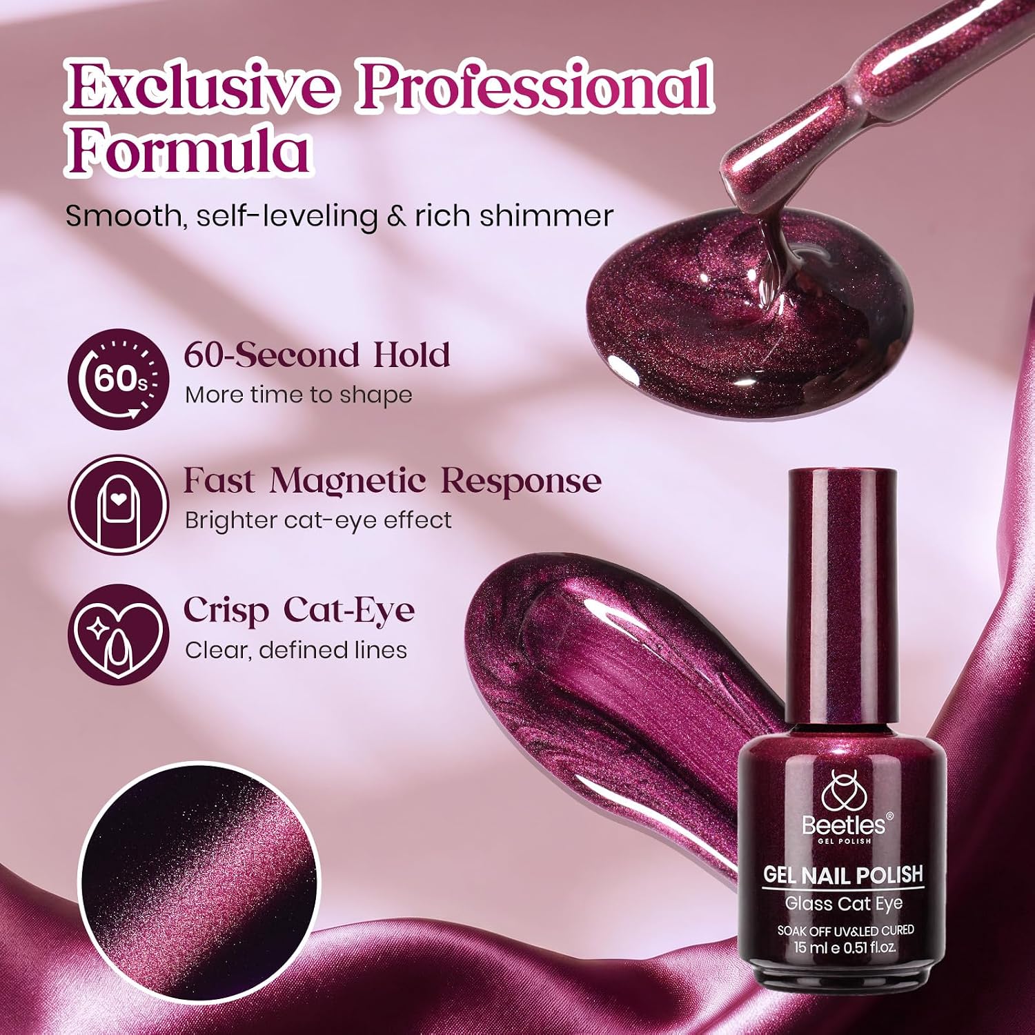 ESMALTE EN GEL BEETLES PURPLE CAT EYE 15ML VAMPIRE KISS PÚRPURA MAGNÉTICO - 3