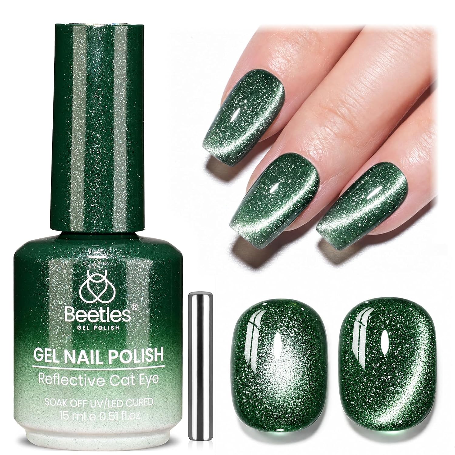 ESMALTE EN GEL BEETLES EMERALD GREEN CAT EYE
