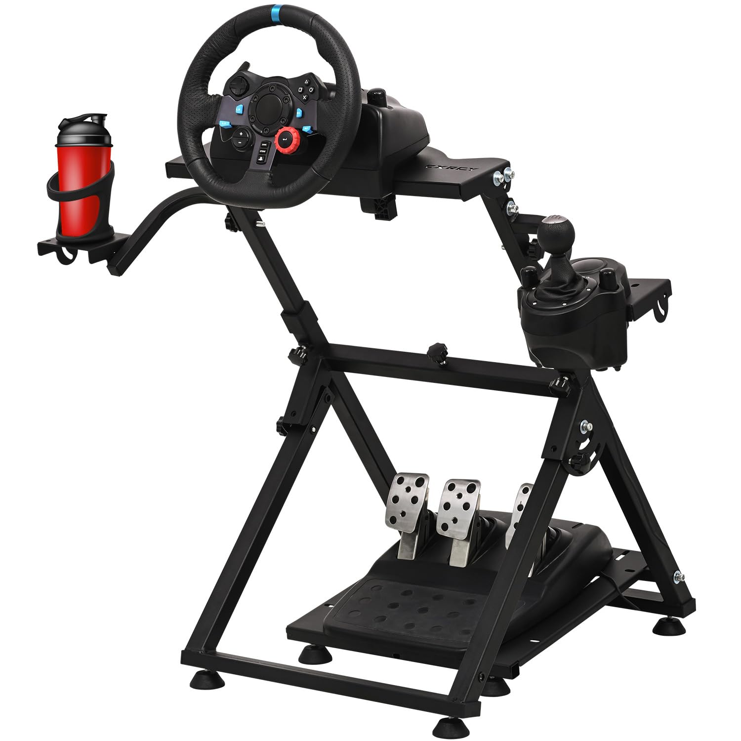 SOPORTE PARA VOLANTE CXRCY RACING WHEEL STAND PLEGABLE CON PORTAVASOS AJUSTABLE PARA G920 G29 G27 G25 - 1
