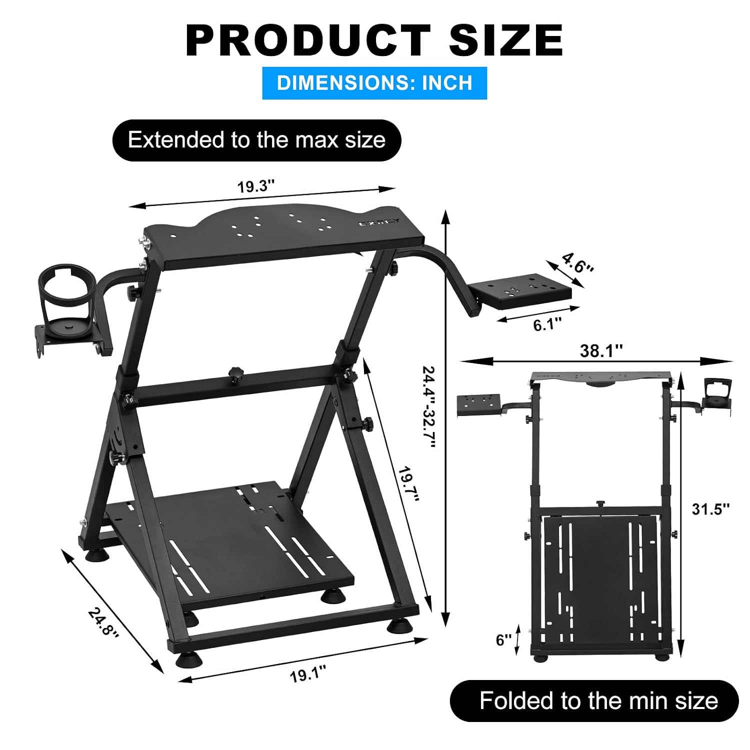 SOPORTE PARA VOLANTE CXRCY RACING WHEEL STAND PLEGABLE CON PORTAVASOS AJUSTABLE PARA G920 G29 G27 G25 - 3