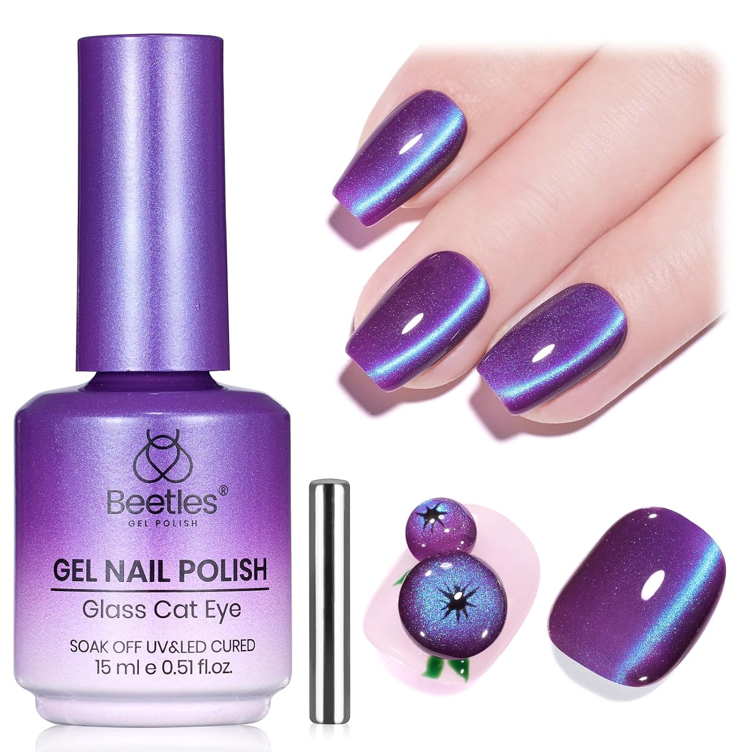ESMALTE EN GEL BEETLES MYSTIC AMETHYST PURPLE CAT EYE 15ML - 1