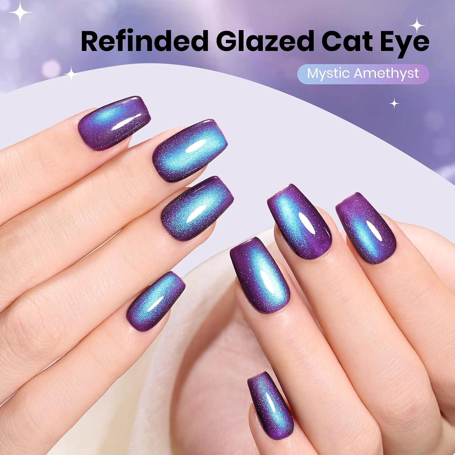 ESMALTE EN GEL BEETLES MYSTIC AMETHYST PURPLE CAT EYE 15ML - 3