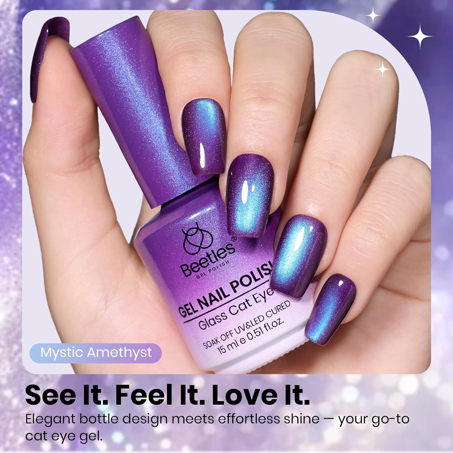 ESMALTE EN GEL BEETLES MYSTIC AMETHYST PURPLE CAT EYE 15ML - 5