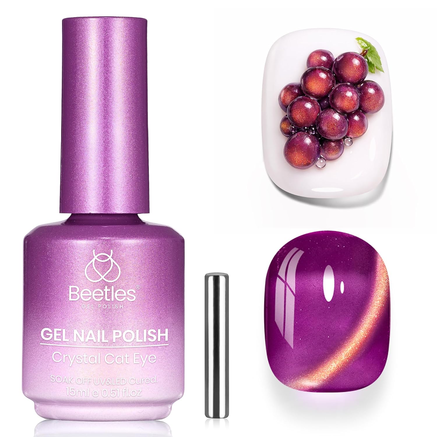 ESMALTE EN GEL BEETLES GRAPE GLEAM PURPLE CAT EYE 15ML - 1