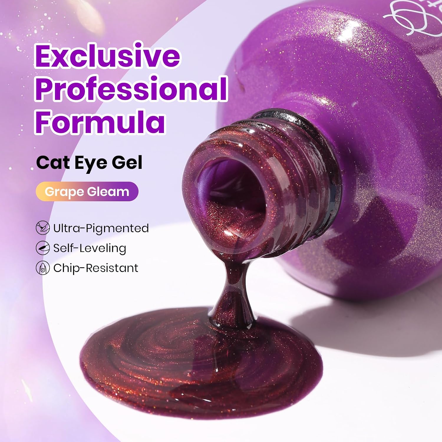 ESMALTE EN GEL BEETLES GRAPE GLEAM PURPLE CAT EYE 15ML - 2