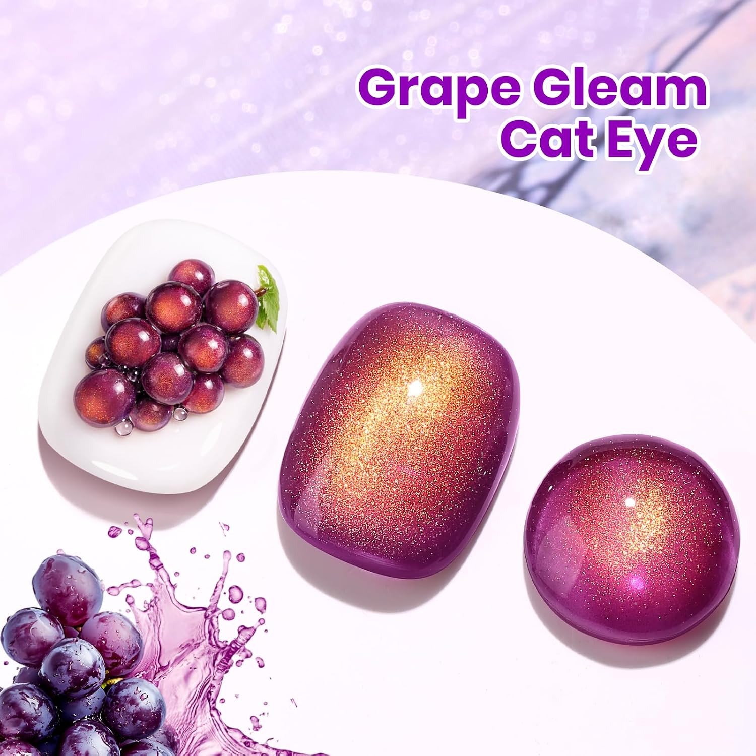 ESMALTE EN GEL BEETLES GRAPE GLEAM PURPLE CAT EYE 15ML - 3
