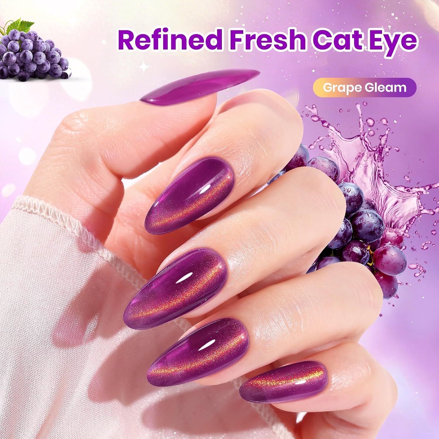 ESMALTE EN GEL BEETLES GRAPE GLEAM PURPLE CAT EYE 15ML - 4
