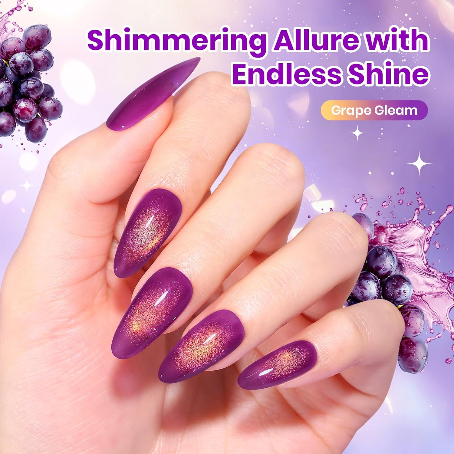 ESMALTE EN GEL BEETLES GRAPE GLEAM PURPLE CAT EYE 15ML - 5
