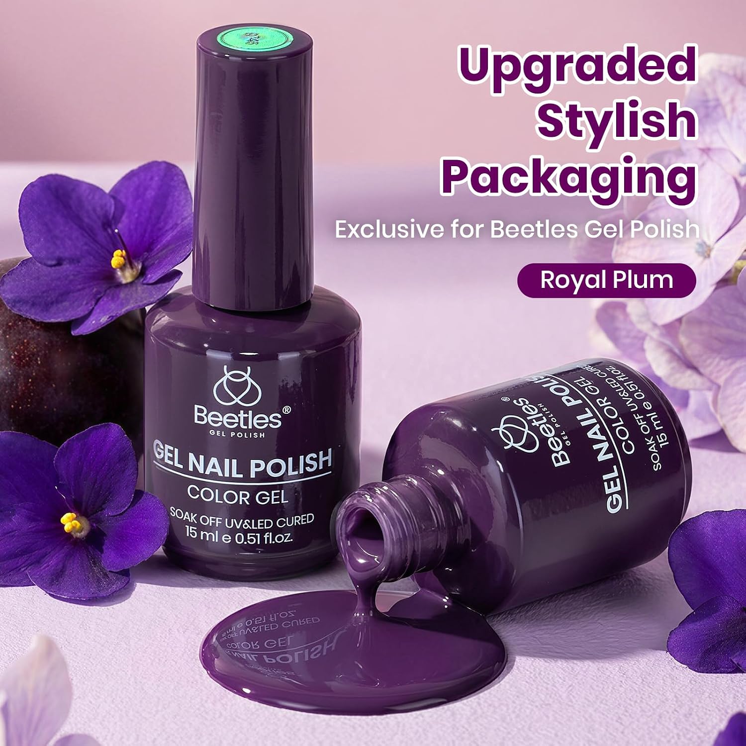 ESMALTE EN GEL BEETLES ROYAL PLUM 15ML COLOR PÚRPURA INTENSO - 5