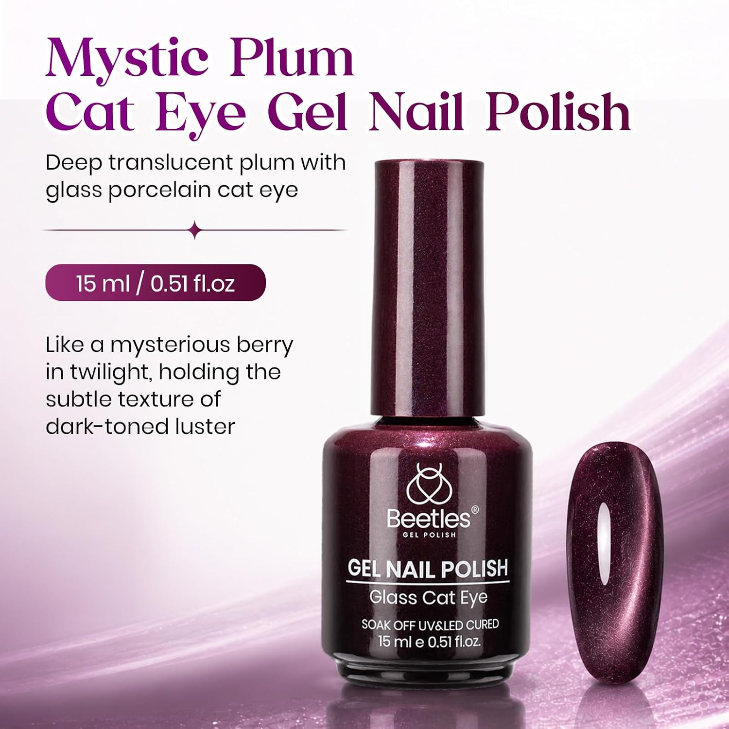 ESMALTE EN GEL BEETLES DEEP PURPLE CAT EYE 15ML MYSTIC PLUM MAGNÉTICO - 2