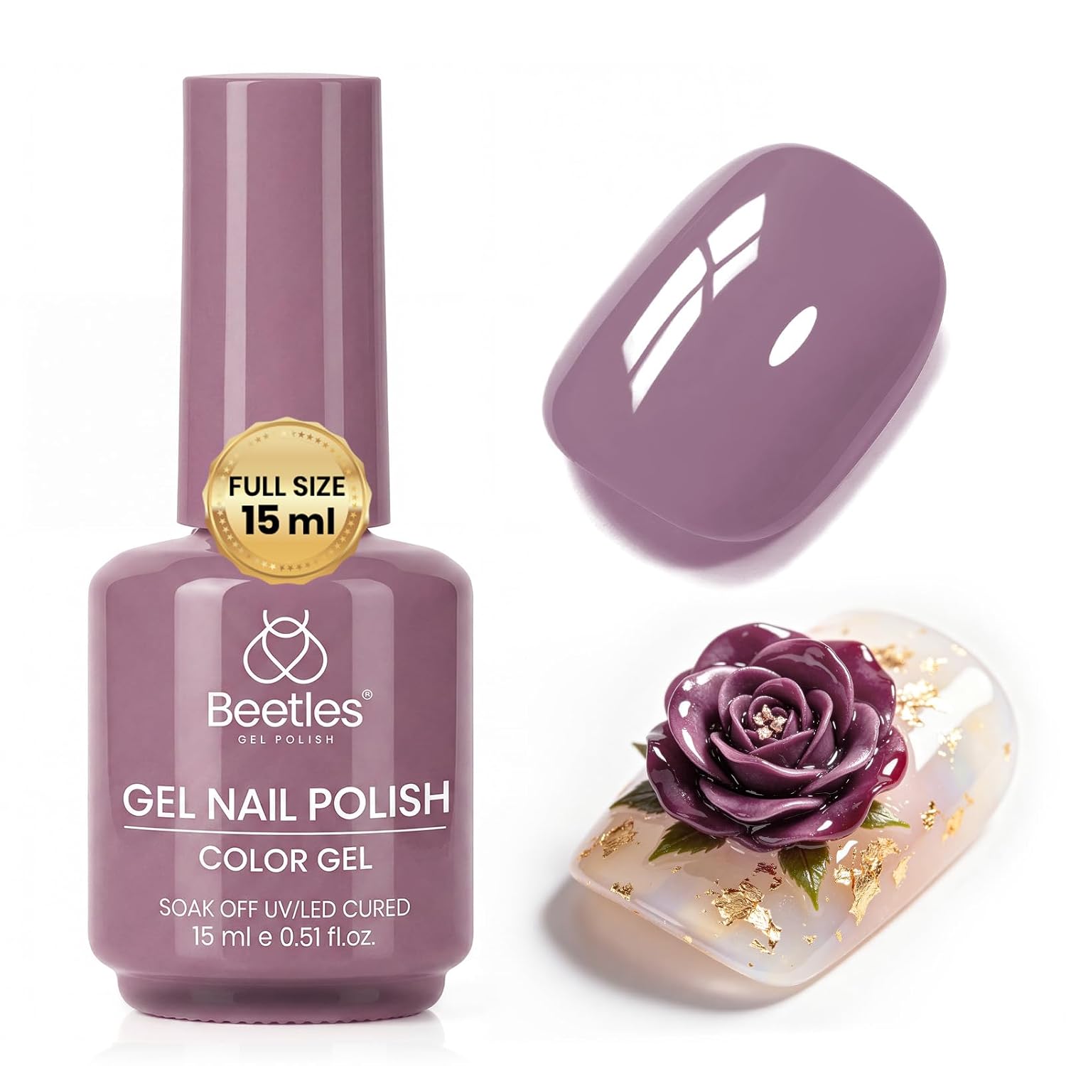 ESMALTE EN GEL BEETLES PURPLE 15ML PÚRPURA OSCURO NUDE MAUVE - 1