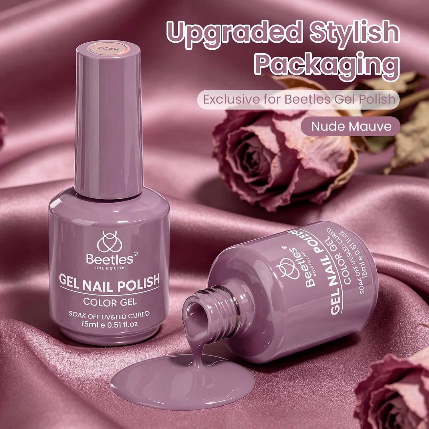 ESMALTE EN GEL BEETLES PURPLE 15ML PÚRPURA OSCURO NUDE MAUVE - 5