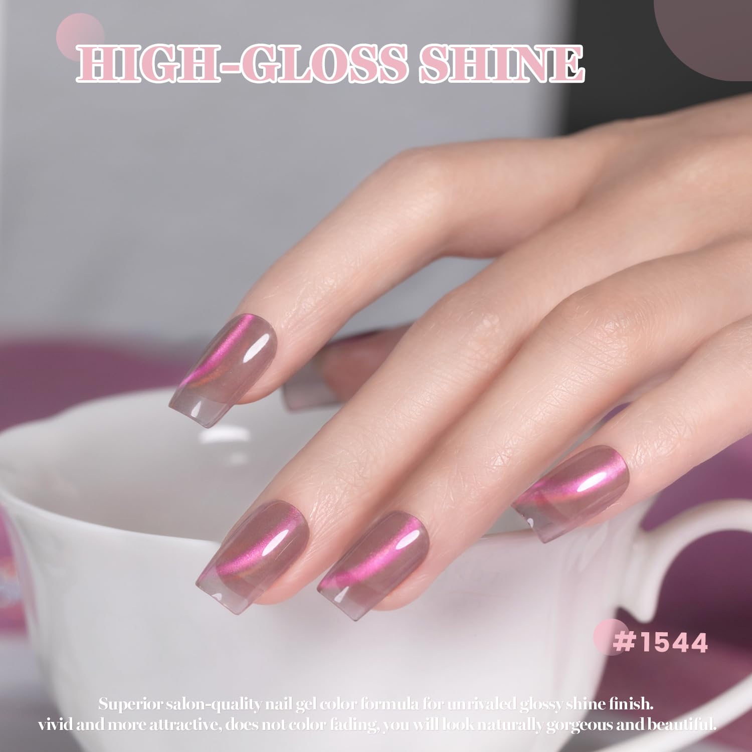 ESMALTE DE UÑAS GEL RARJSM GLASSY DIAMOND BROWN PURPLE GLITTER CAT EYE 15ML - 3