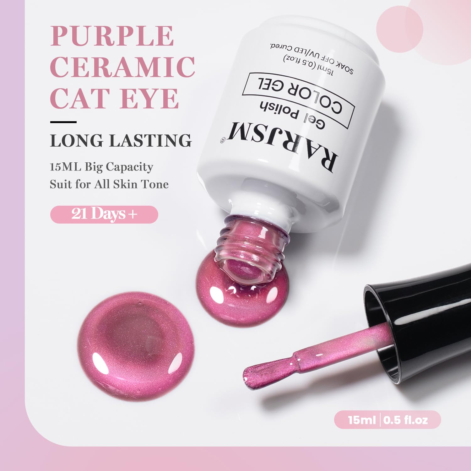 ESMALTE DE UÑAS GEL RARJSM GLASSY DIAMOND BROWN PURPLE GLITTER CAT EYE 15ML - 5