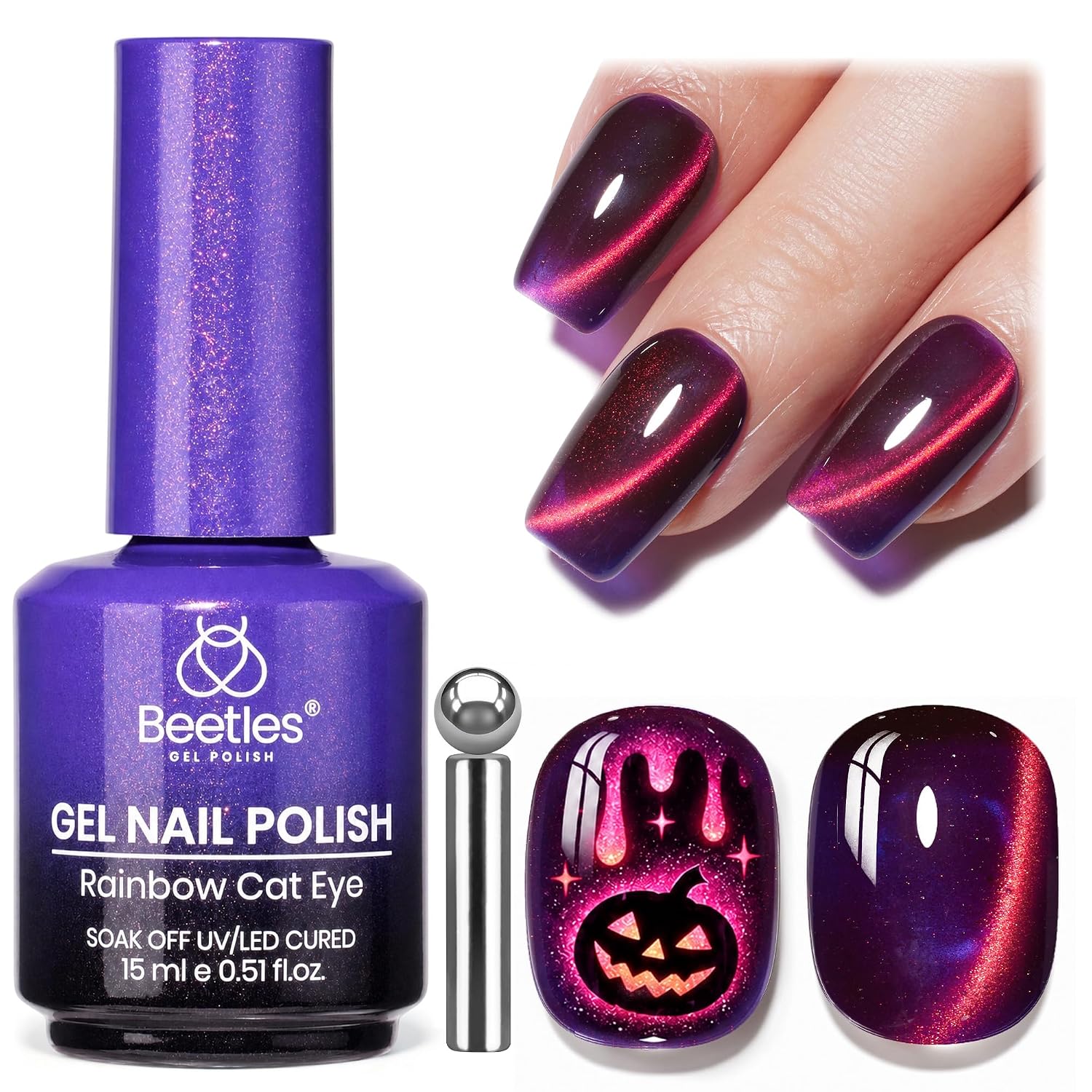 ESMALTE EN GEL BEETLES PURPLE HALLOWEEN CAT EYE 15ML SUNSET BLAZE - 1