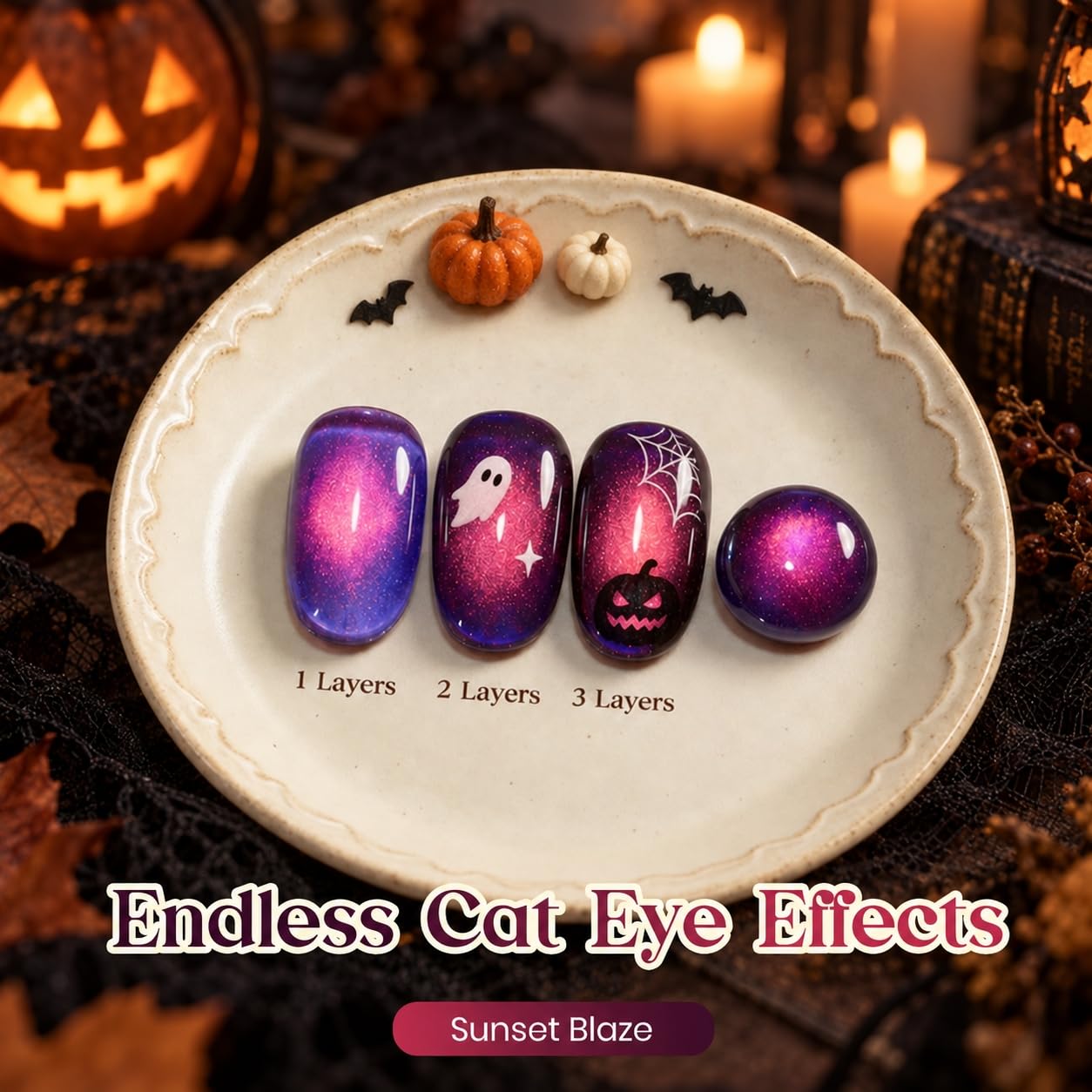 ESMALTE EN GEL BEETLES PURPLE HALLOWEEN CAT EYE 15ML SUNSET BLAZE - 2