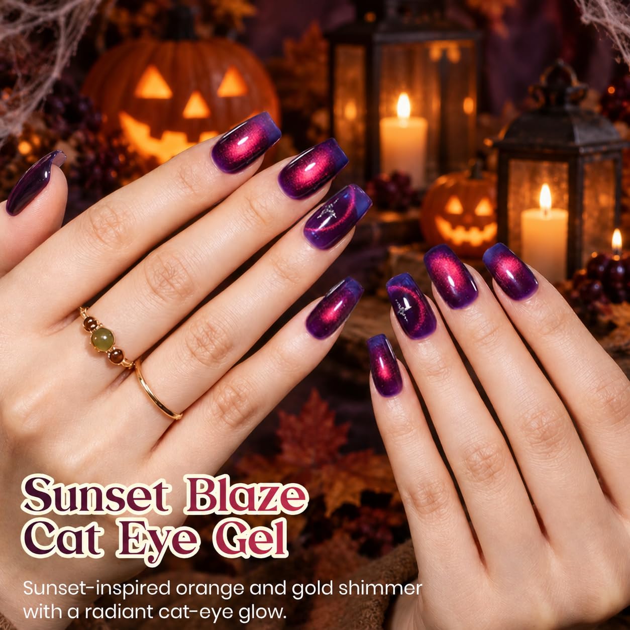 ESMALTE EN GEL BEETLES PURPLE HALLOWEEN CAT EYE 15ML SUNSET BLAZE - 4