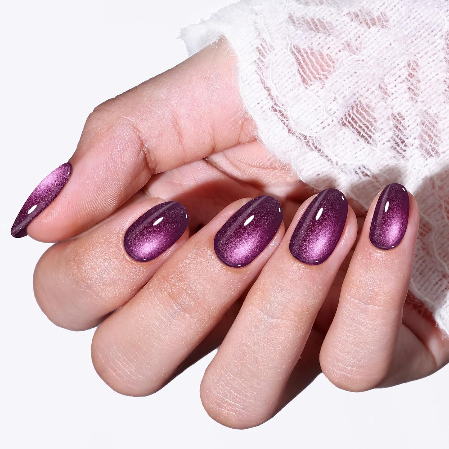 UÑAS POSTIZAS MODELONES PURPLE CAT EYE CORTAS OVALADAS KIT - 1