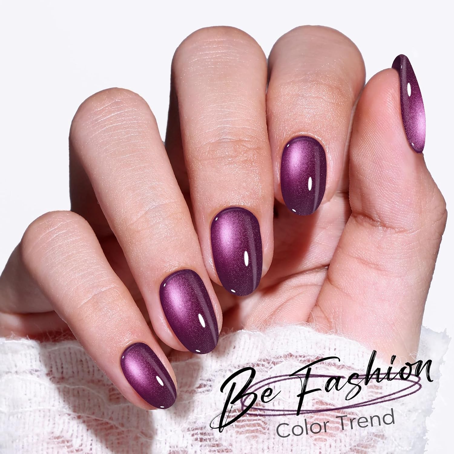 UÑAS POSTIZAS MODELONES PURPLE CAT EYE CORTAS OVALADAS KIT - 3