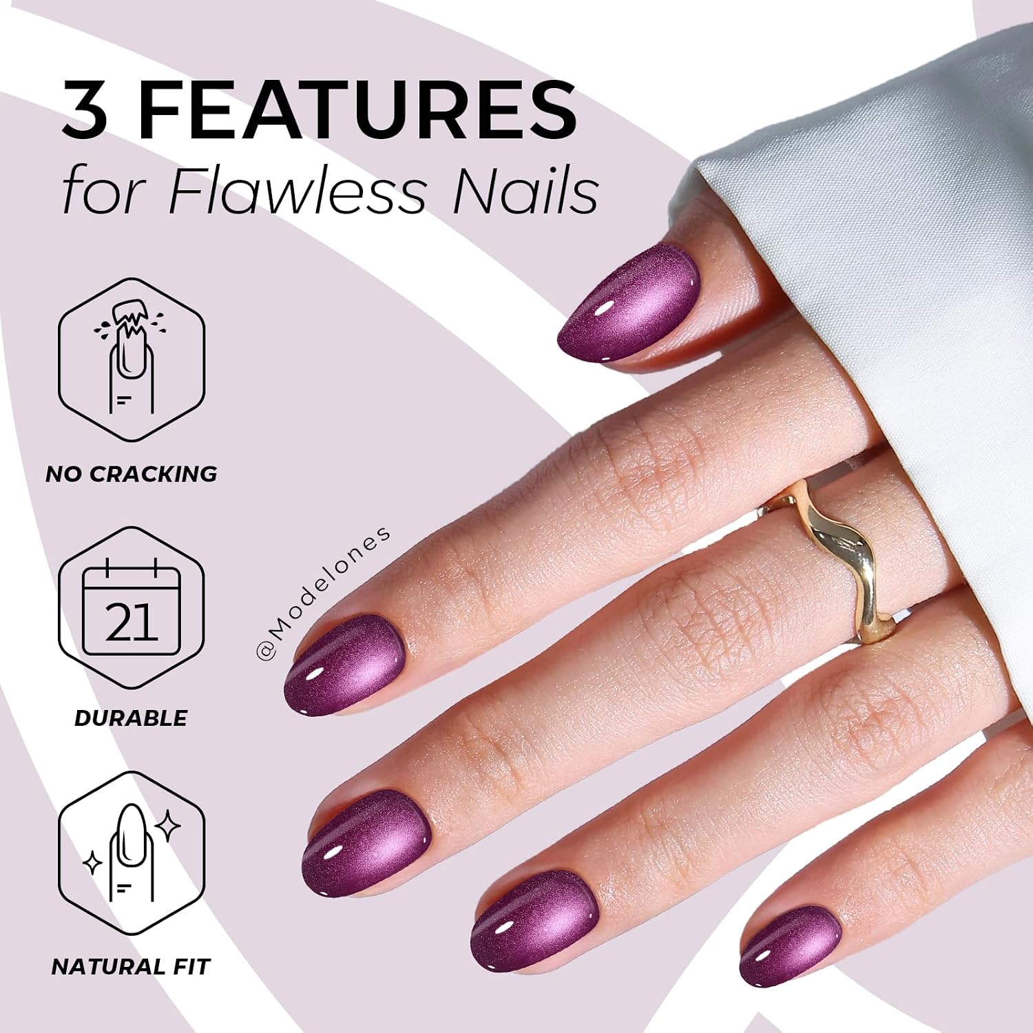 UÑAS POSTIZAS MODELONES PURPLE CAT EYE CORTAS OVALADAS KIT - 4
