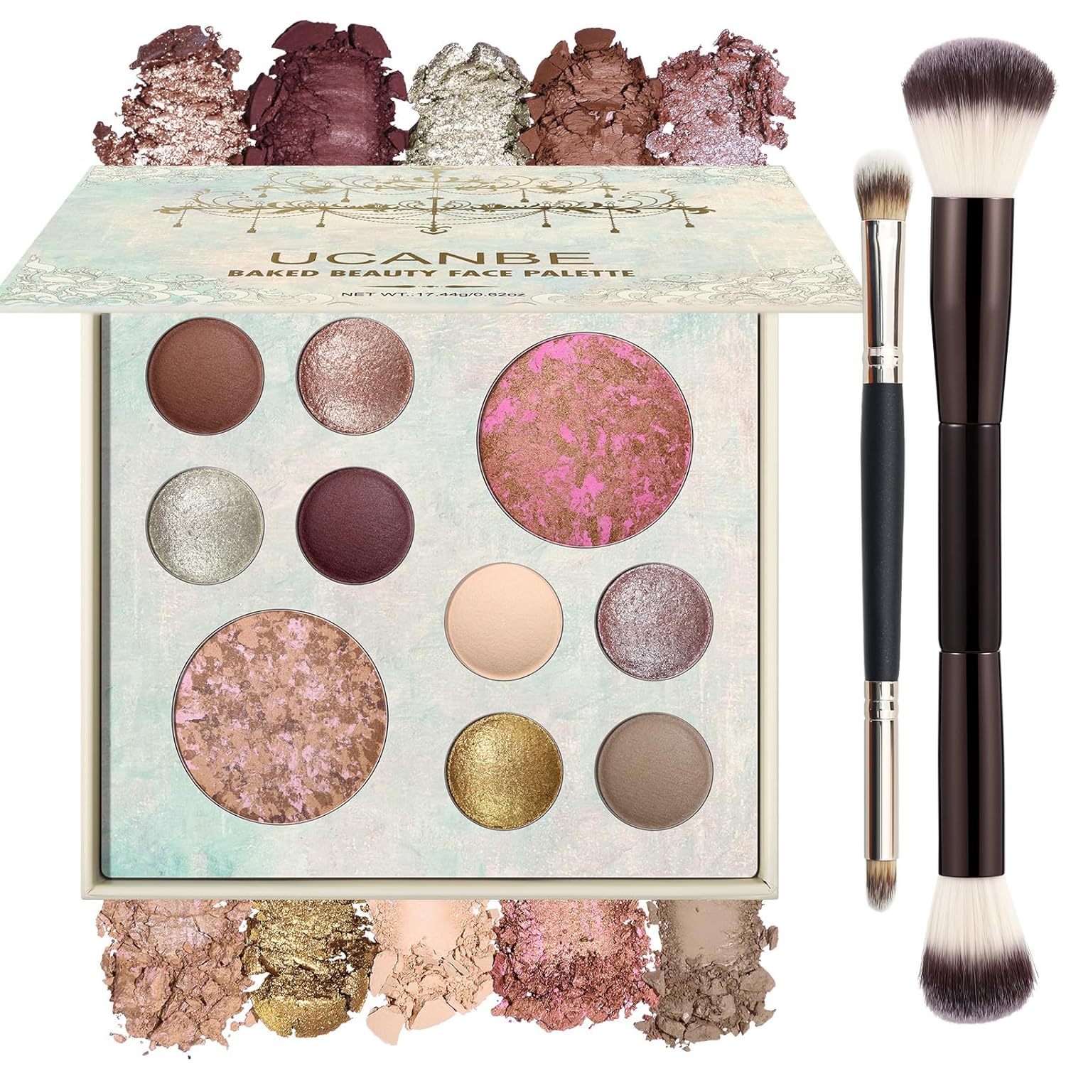 SET DE MAQUILLAJE UCANBE FULL SIZE BAKED PALETTE CON RUBOR, BRONZER, 8 SOMBRAS Y BROCHAS - 1
