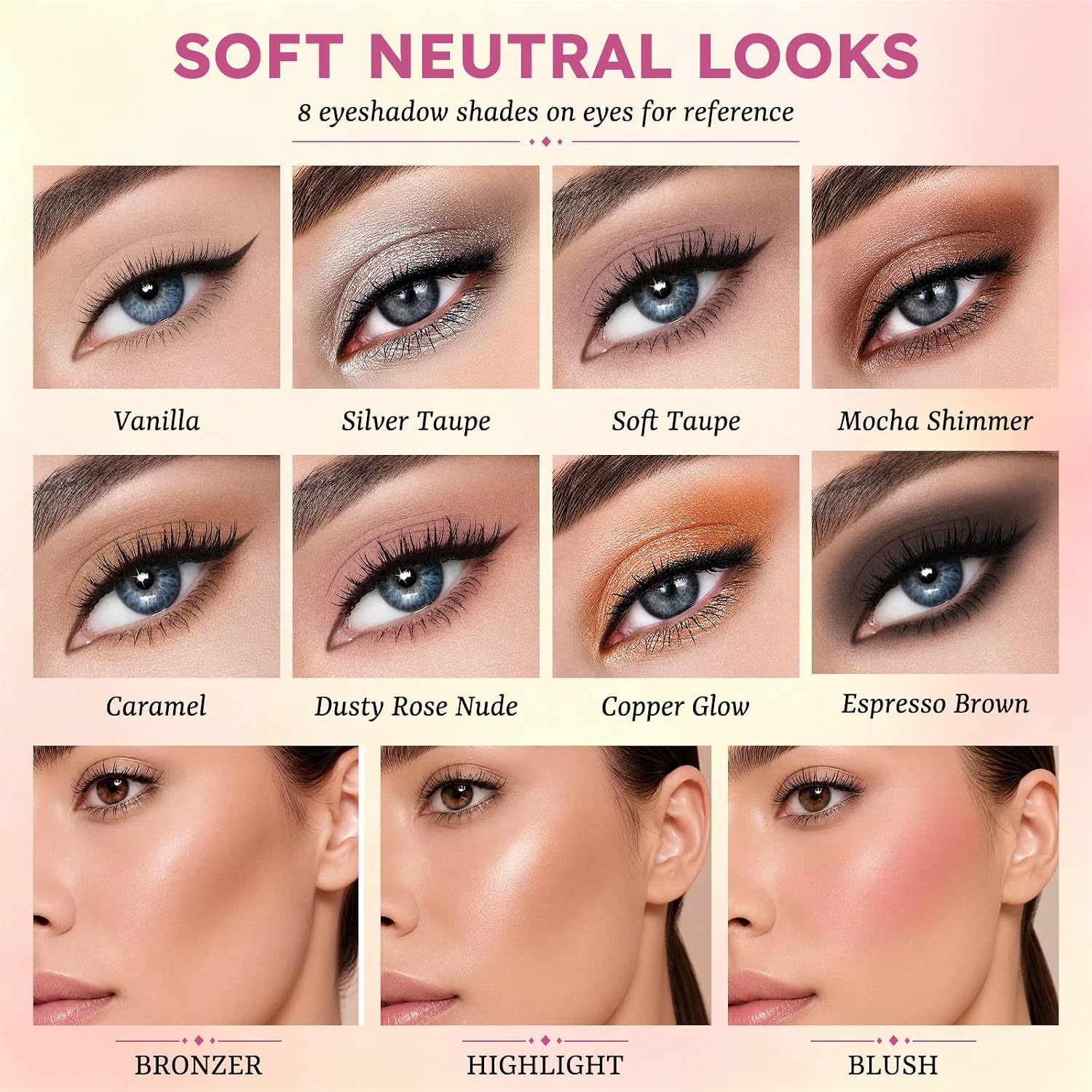 SET DE MAQUILLAJE UCANBE BAKED PALETTE CON RUBOR, ILUMINADOR, BRONCEADOR, 8 SOMBRAS Y BROCHAS - 5