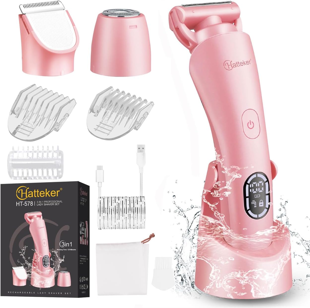 MÁQUINA PARA AFEITAR Y RECORTADORA BIKINI HATTEKER ELÉCTRICA PARA MUJER ROSA - 1