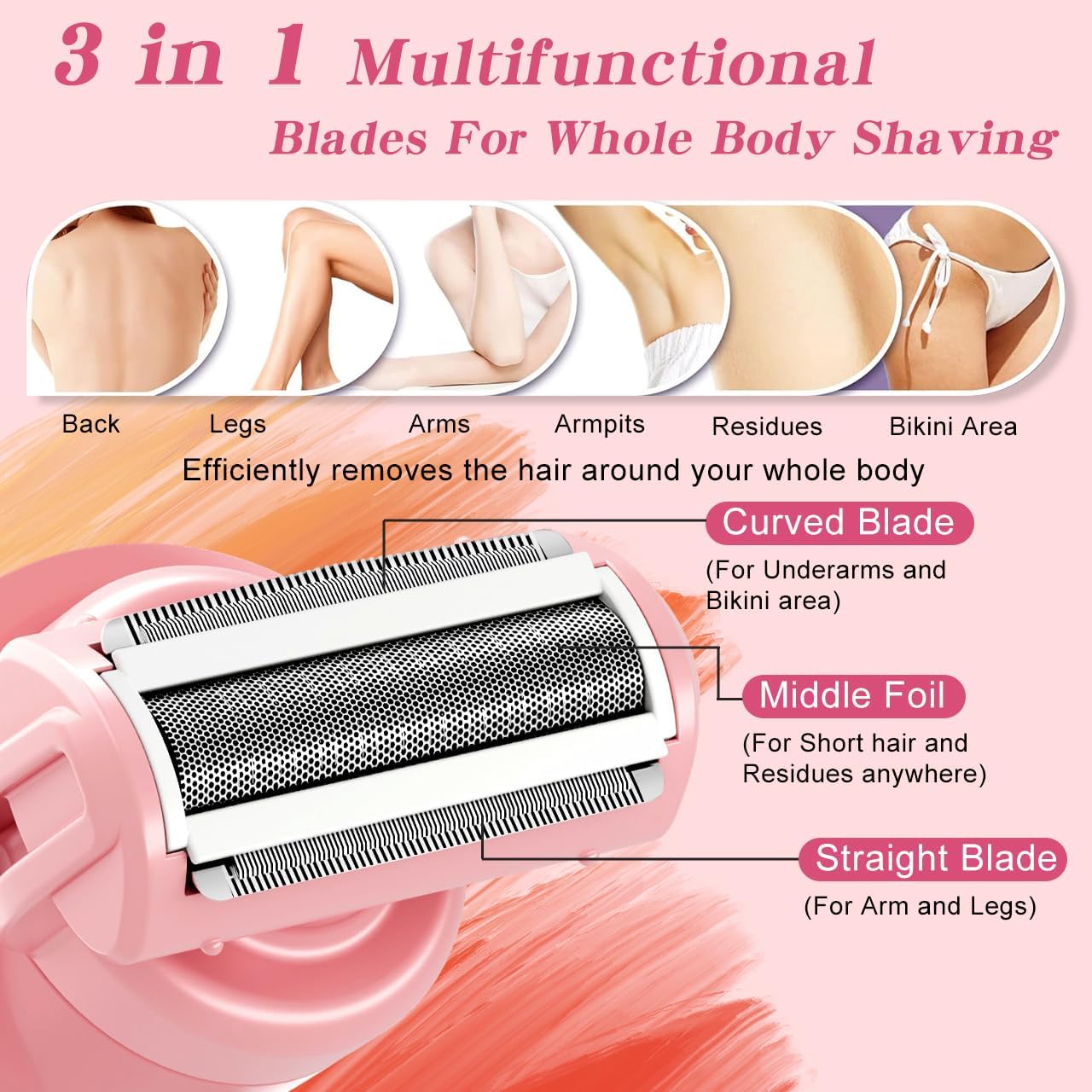 MÁQUINA PARA AFEITAR Y RECORTADORA BIKINI HATTEKER ELÉCTRICA PARA MUJER ROSA - 5