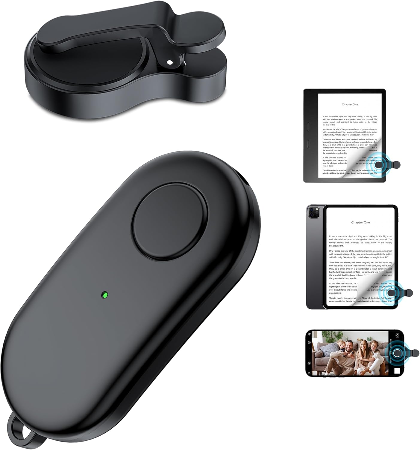 CONTROL REMOTO PARA PASAR PÁGINAS HIGHGO COMPATIBLE CON KINDLE PAPERWHITE, OASIS, KOBO Y DISPOSITIVOS IOS/ANDROID NEGRO - 1