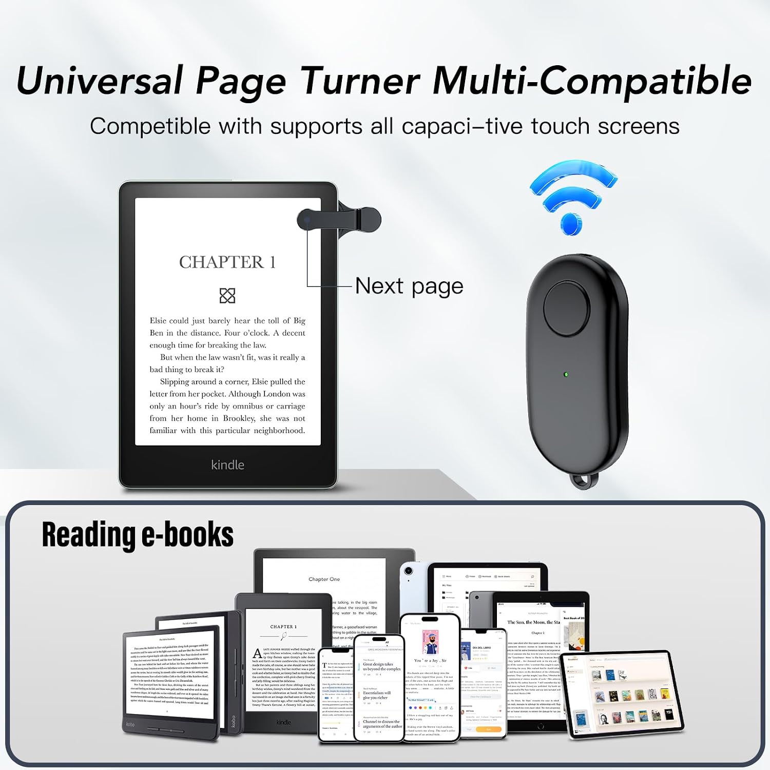 CONTROL REMOTO PARA PASAR PÁGINAS HIGHGO COMPATIBLE CON KINDLE PAPERWHITE, OASIS, KOBO Y DISPOSITIVOS IOS/ANDROID NEGRO - 2