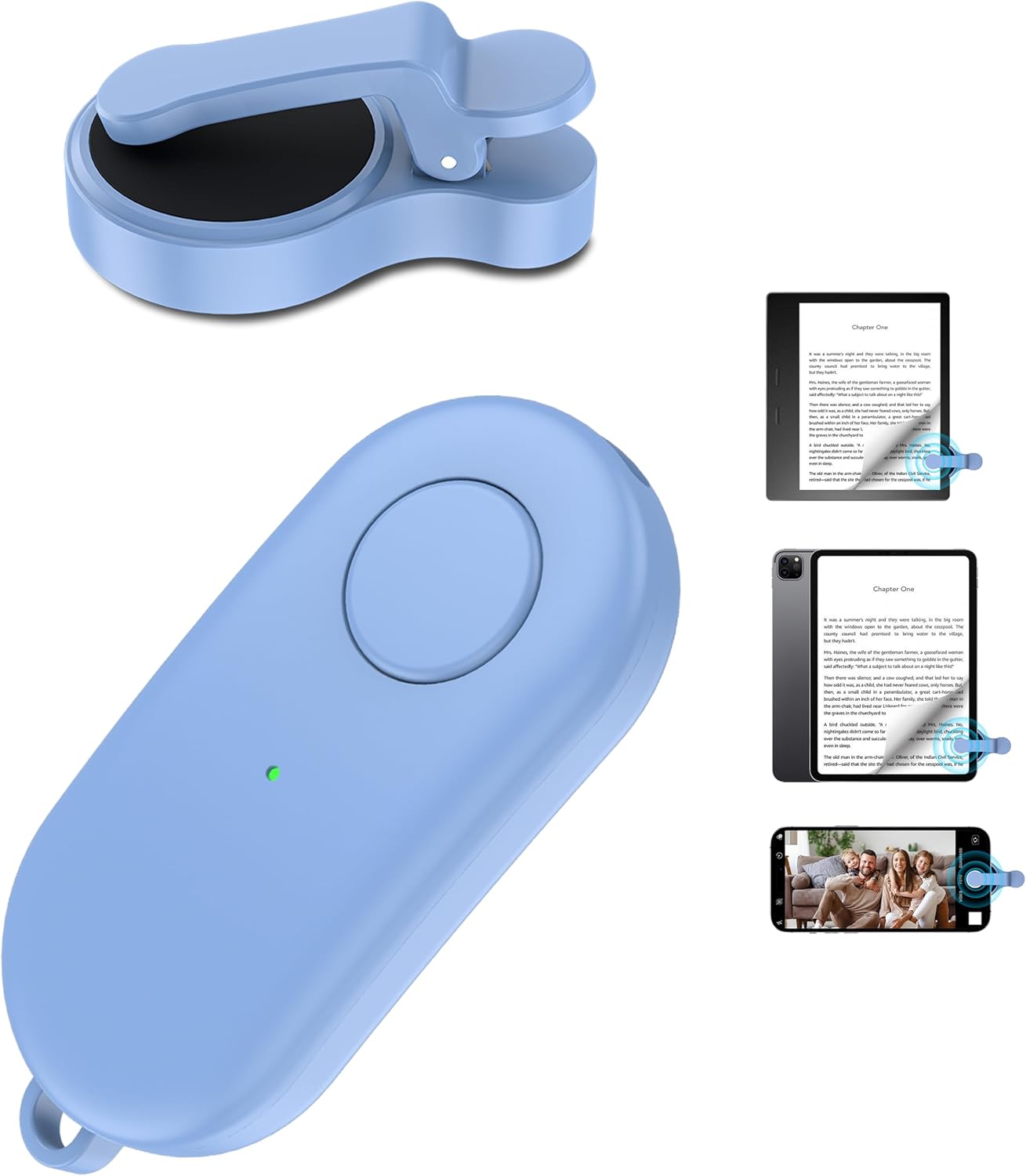 CONTROL REMOTO PARA PASAR PÁGINAS HIGHGO COMPATIBLE CON KINDLE PAPERWHITE, OASIS, KOBO Y TABLETS ANDROID IOS AZUL - 1