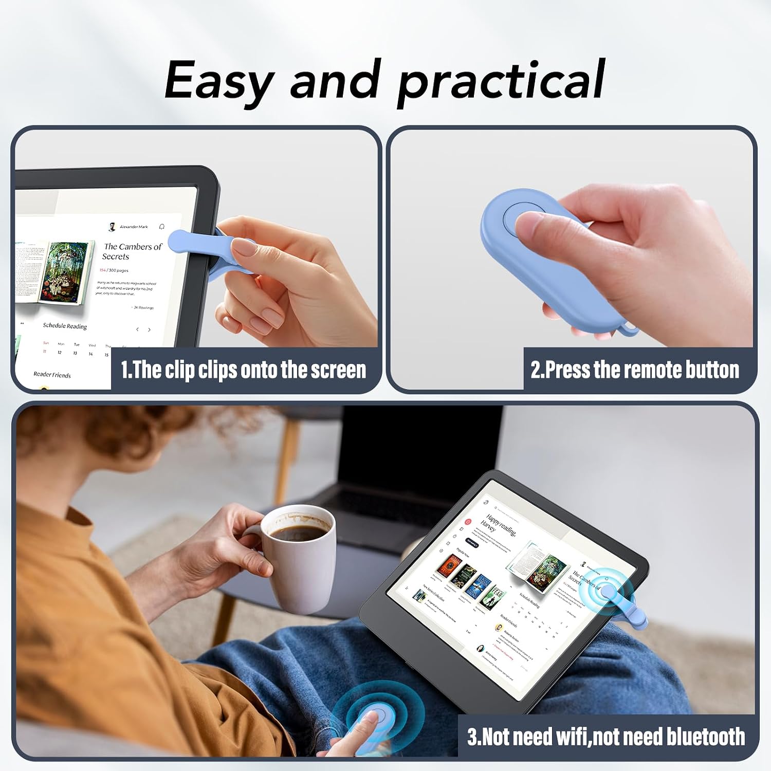 CONTROL REMOTO PARA PASAR PÁGINAS HIGHGO COMPATIBLE CON KINDLE PAPERWHITE, OASIS, KOBO Y TABLETS ANDROID IOS AZUL - 4