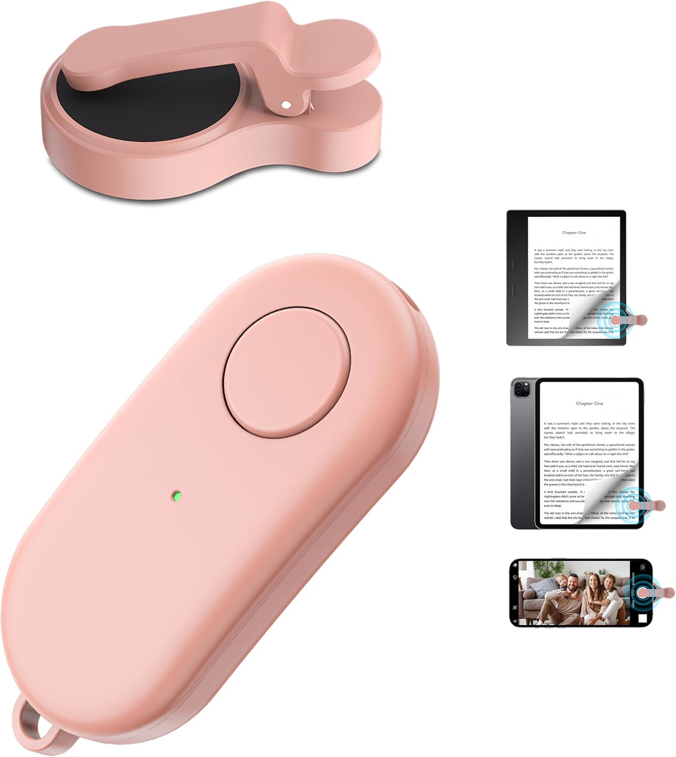 CONTROL REMOTO PARA PASAR PÁGINAS HIGHGO COMPATIBLE CON KINDLE PAPERWHITE, OASIS, KOBO Y DISPOSITIVOS IOS/ANDROID COLOR ROSA - 1