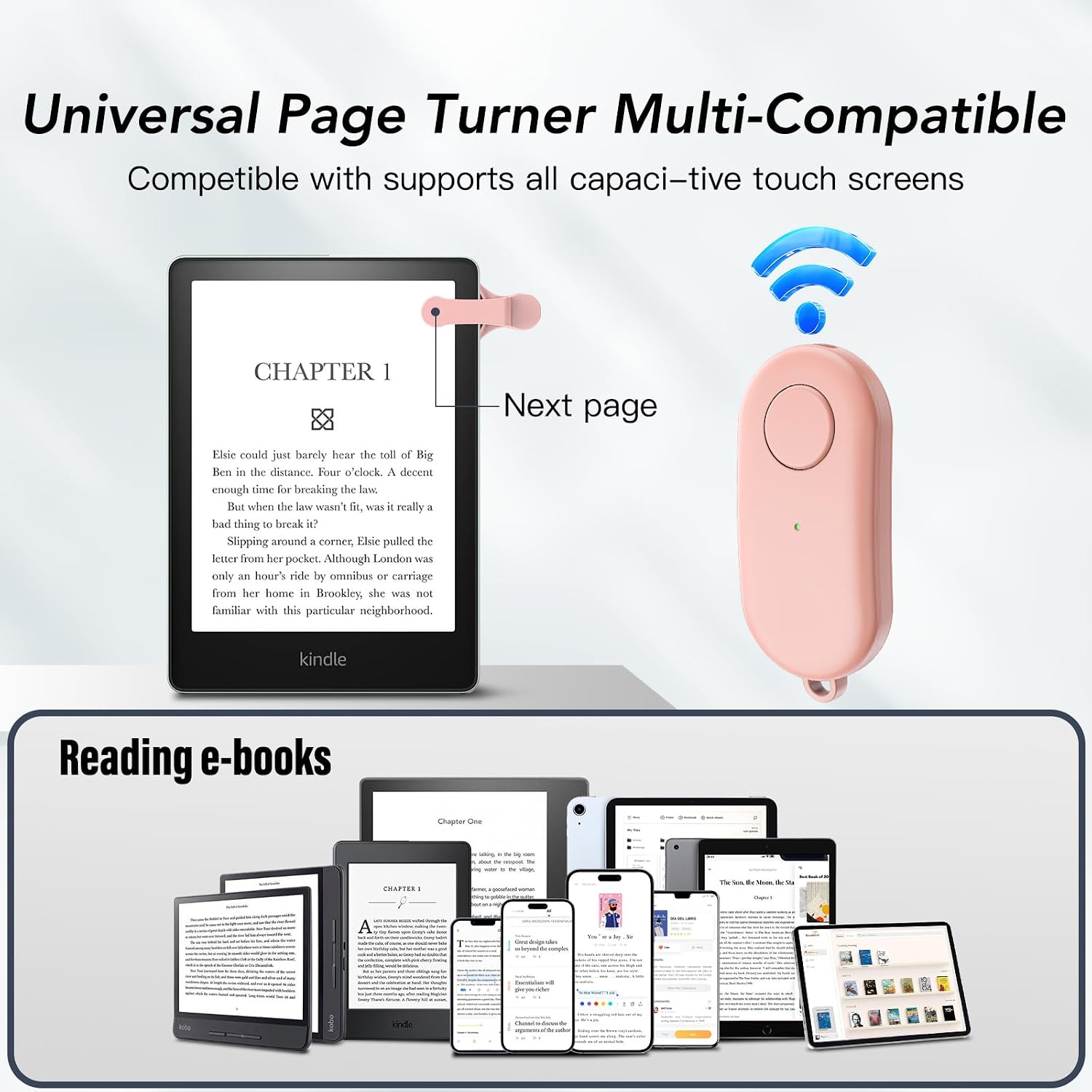 CONTROL REMOTO PARA PASAR PÁGINAS HIGHGO COMPATIBLE CON KINDLE PAPERWHITE, OASIS, KOBO Y DISPOSITIVOS IOS/ANDROID COLOR ROSA - 3