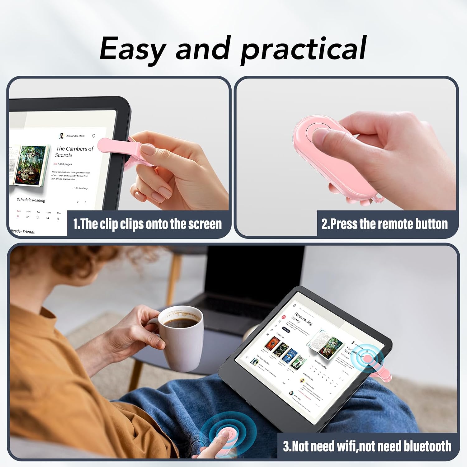 CONTROL REMOTO PARA PASAR PÁGINAS HIGHGO COMPATIBLE CON KINDLE PAPERWHITE, OASIS, KOBO Y DISPOSITIVOS IOS/ANDROID COLOR ROSA - 4