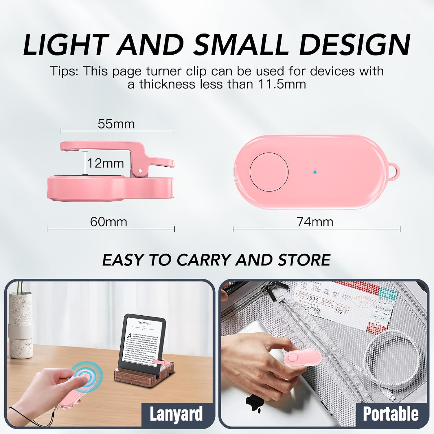 CONTROL REMOTO PARA PASAR PÁGINAS HIGHGO COMPATIBLE CON KINDLE PAPERWHITE, OASIS, KOBO Y DISPOSITIVOS IOS/ANDROID COLOR ROSA - 5